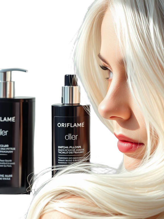 Remove background from this hair cosmetics product image (Oriflame Dller bottles), leaving only the products on a transparent background